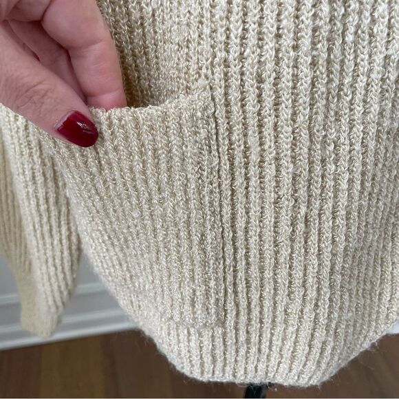 Vintage 80s Jacobson’s Boxy Crop Rib Cardigan Sweater Beige L - Picture 5 of 9